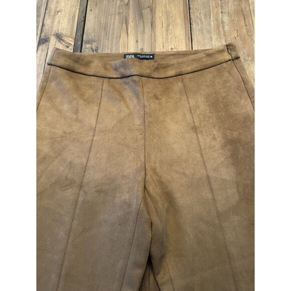 Zara Women’s Vegan Faux Suede Straight Leg Pants Size XL Ankle Zip Slacks - Picture 4 of 15